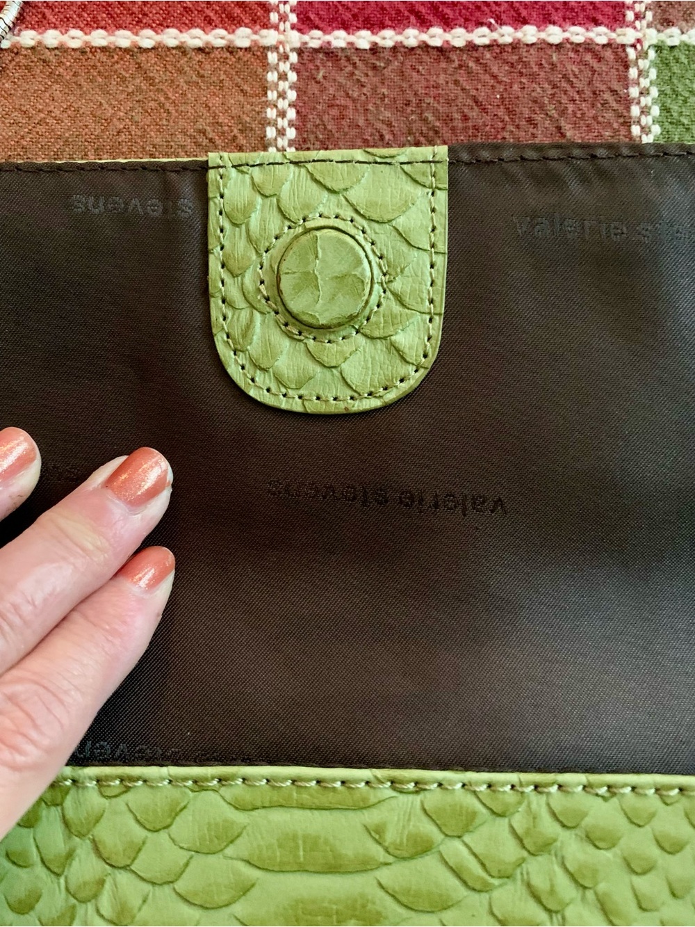 Vintage Valerie Stevens Green SnakeEmbossed Leather Clutch Bag Metallic Chain - Picture 6 of 9